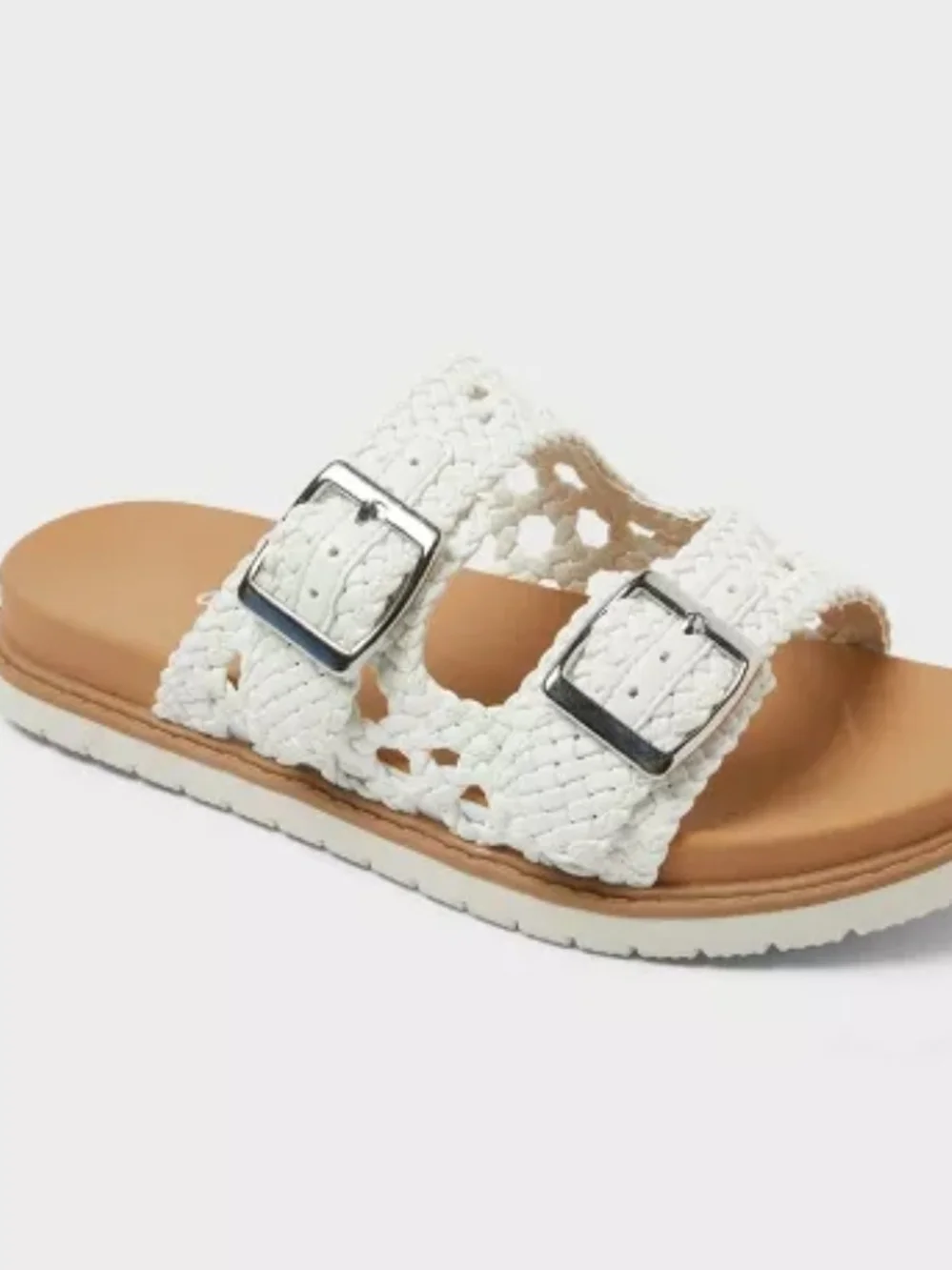 Kids White Braided Slide Sandals with Buckle Size 2